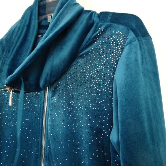 Calvin Klein Velour Zip Up Jacket Women's Plus Size 1X Green Embellished - Picture 5 of 9